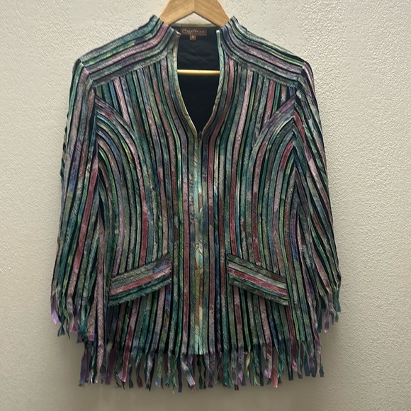Obstinee by IKA Jackets & Blazers - Chico's Multicolor Striped Fringe Jacket - Women's Blazer